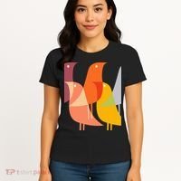 Bird Print Art Deco 60s Style Minimal Hippy Women's T-Shirt thumb 4