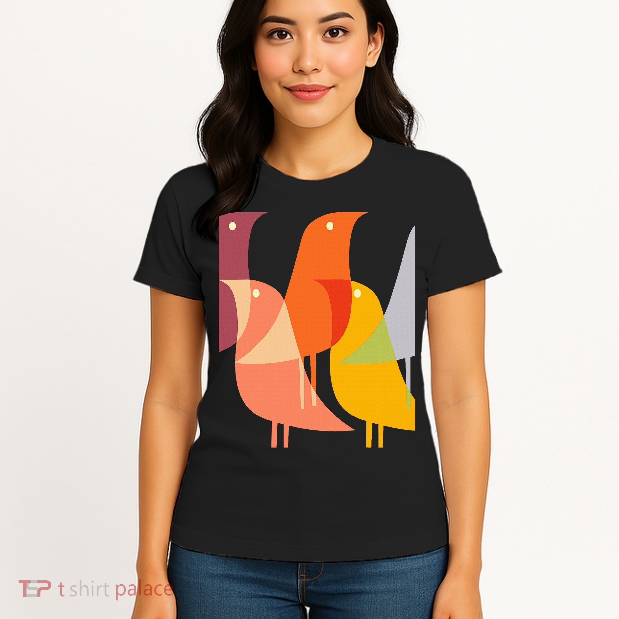 Bird Print Art Deco 60s Style Minimal Hippy Women's T-Shirt