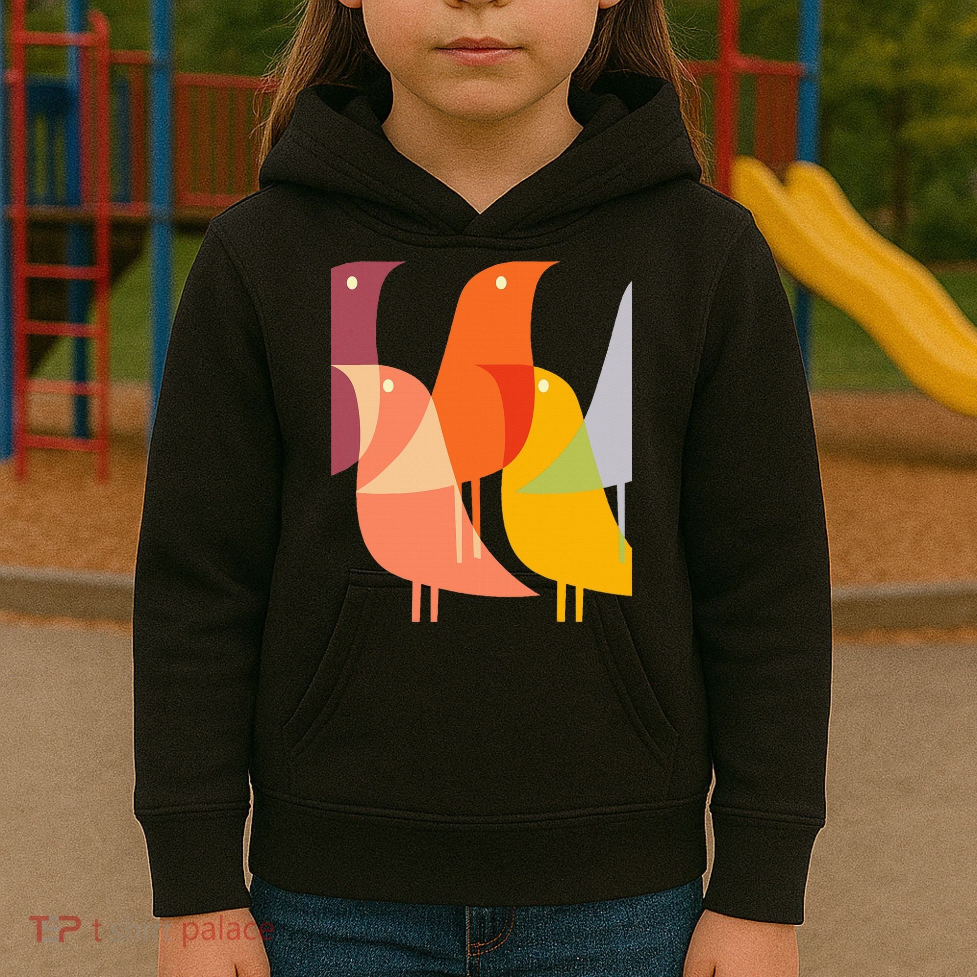 Bird Print Art Deco 60s Style Minimal Hippy Kids Hoodie