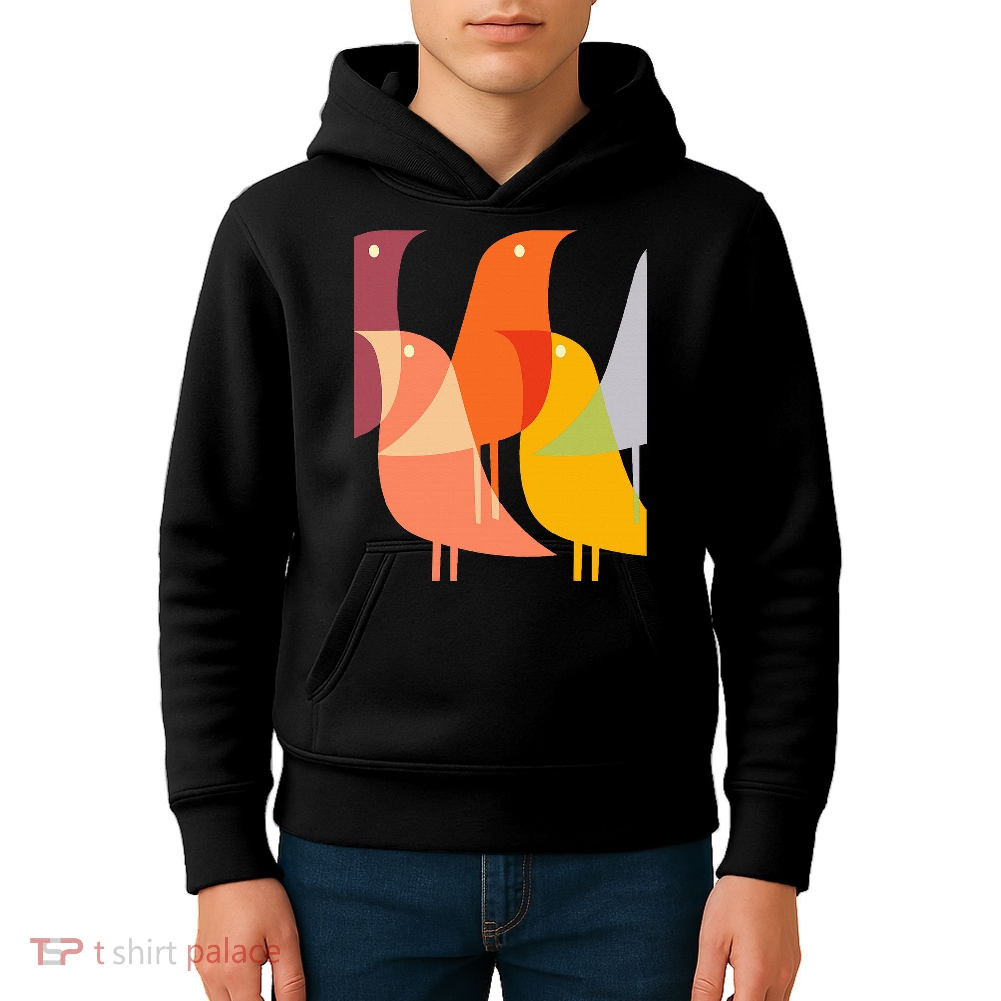 Bird Print Art Deco 60s Style Minimal Hippy Kids Hoodie