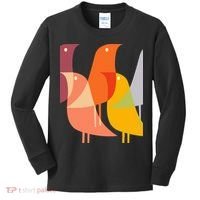 Bird Print Art Deco 60s Style Minimal Hippy Kids Long Sleeve Shirt thumb 0