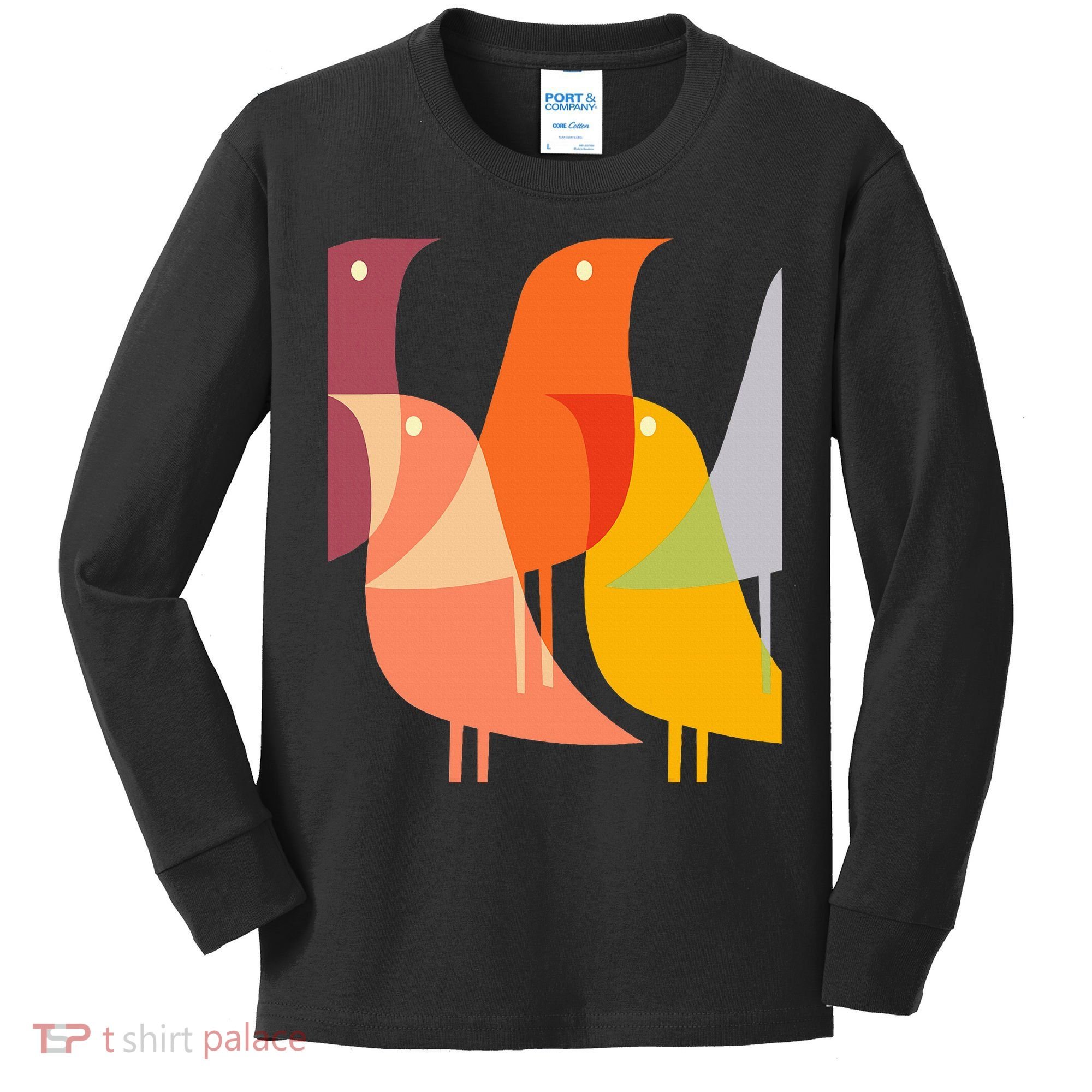 Bird Print Art Deco 60s Style Minimal Hippy Kids Long Sleeve Shirt