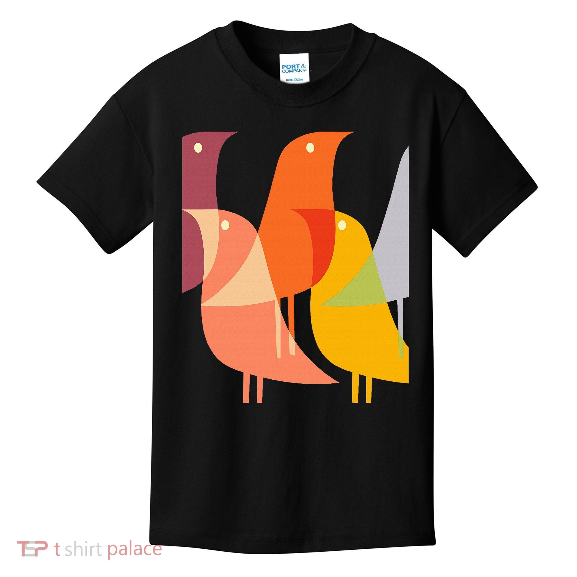 Bird Print Art Deco 60s Style Minimal Hippy Kids T-Shirt