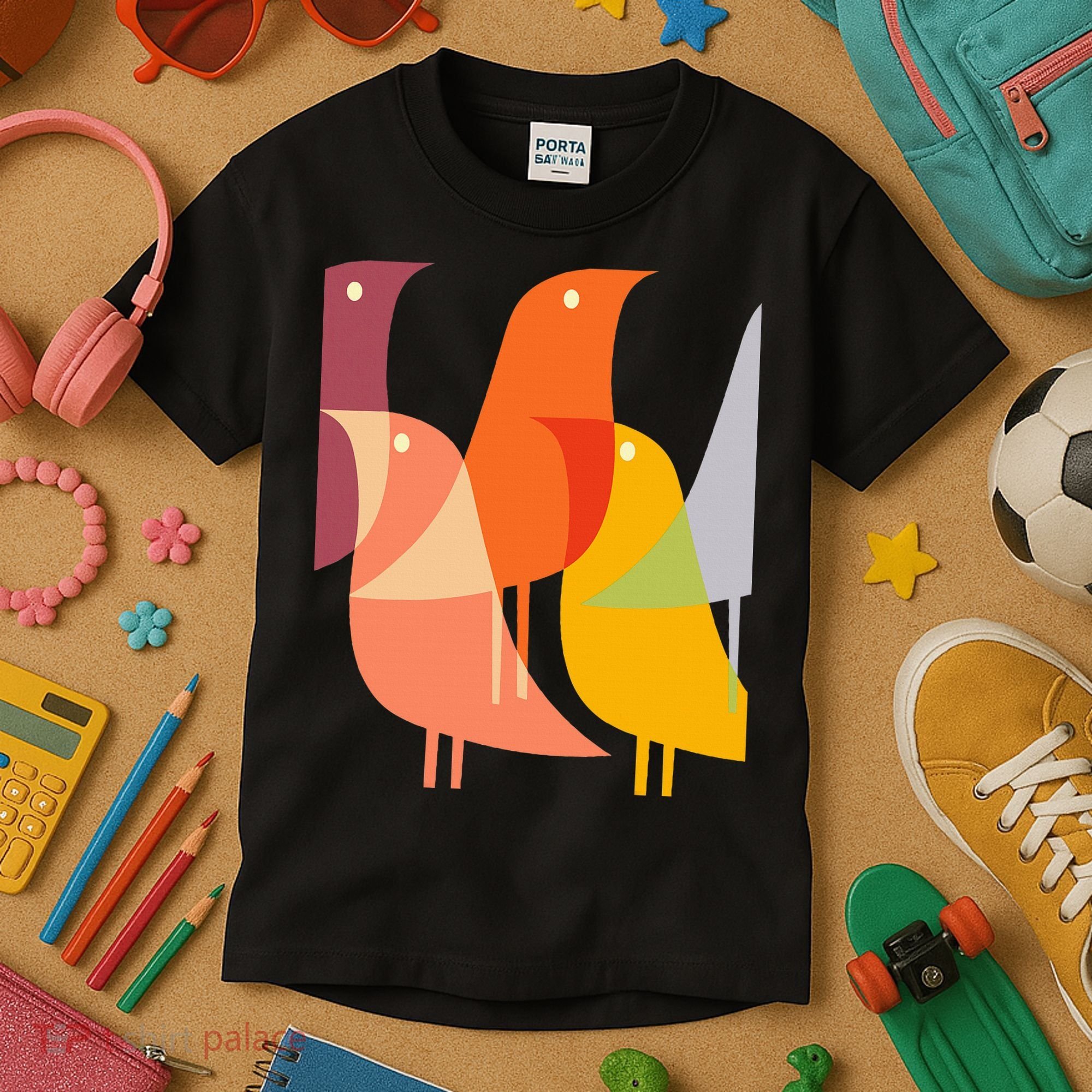 Bird Print Art Deco 60s Style Minimal Hippy Kids T-Shirt