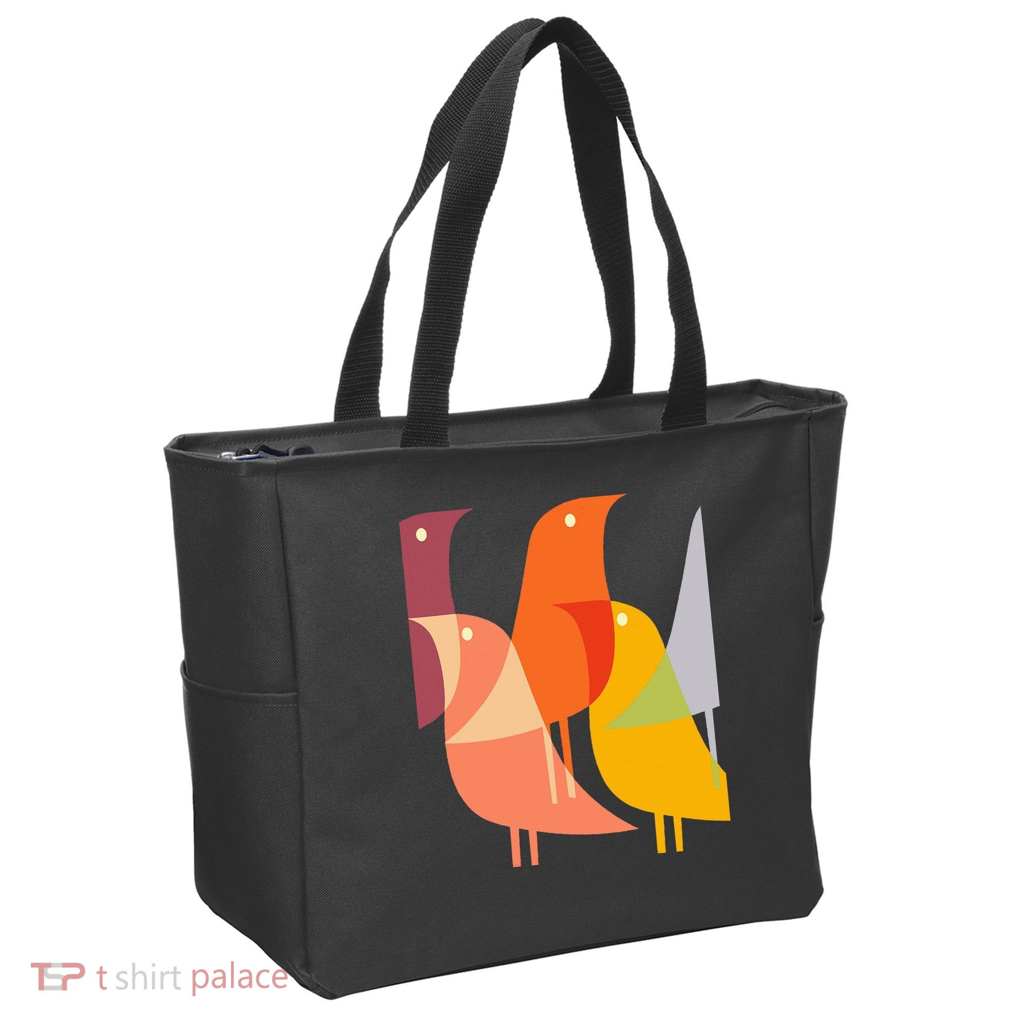 Bird Print Art Deco 60s Style Minimal Hippy Tote Bag