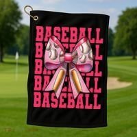 Baseball Player Baseball Girl Mom Mothers Day Coquette Bow Golf Towel thumb 1