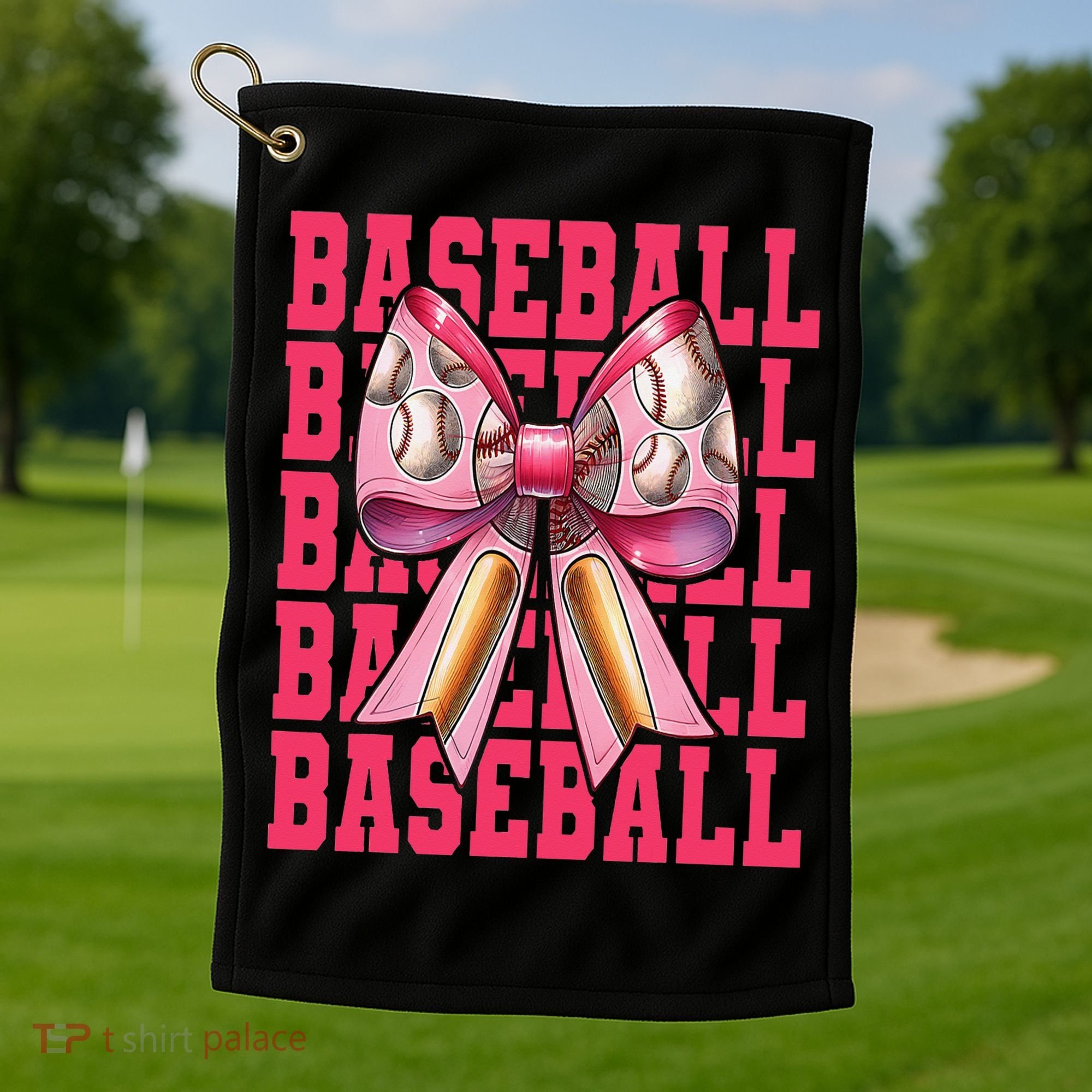 Baseball Player Baseball Girl Mom Mothers Day Coquette Bow Golf Towel