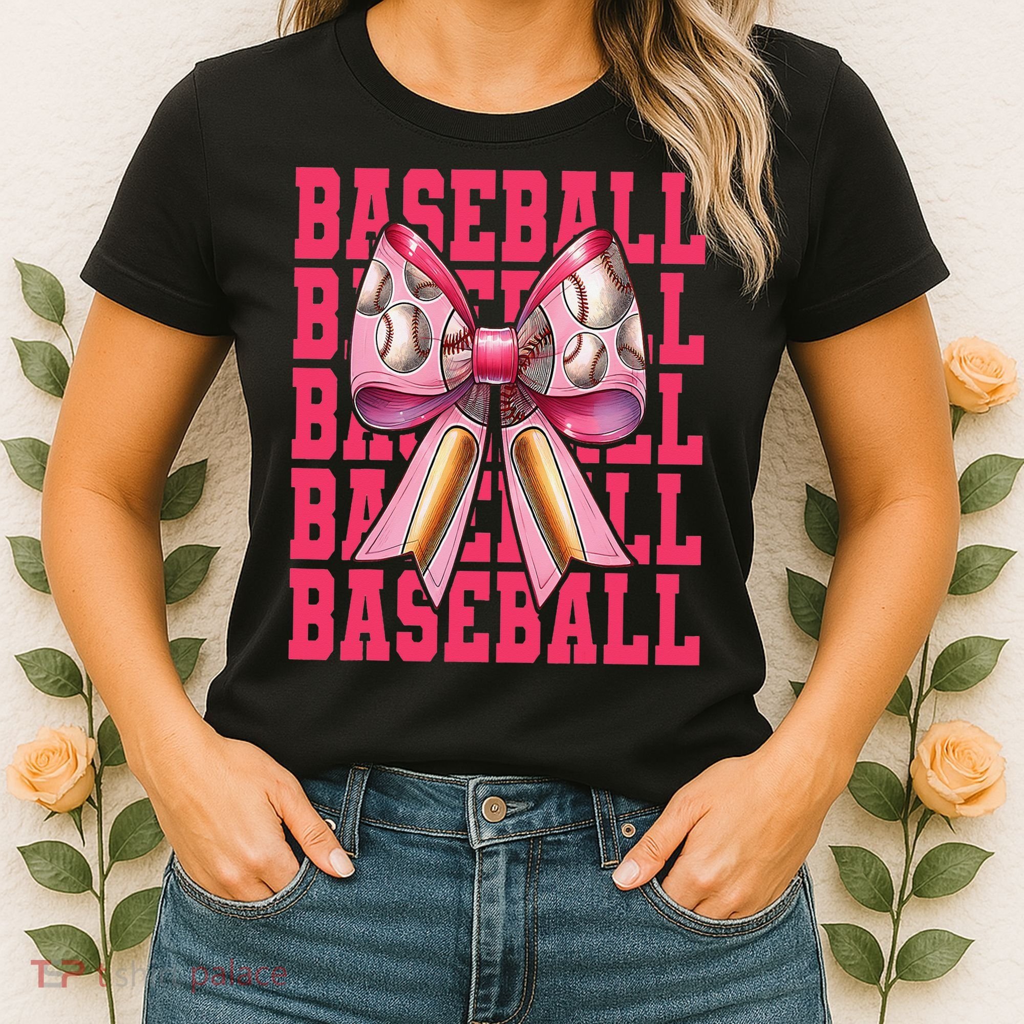 Baseball Player Baseball Girl Mom Mothers Day Coquette Bow Women's T-Shirt