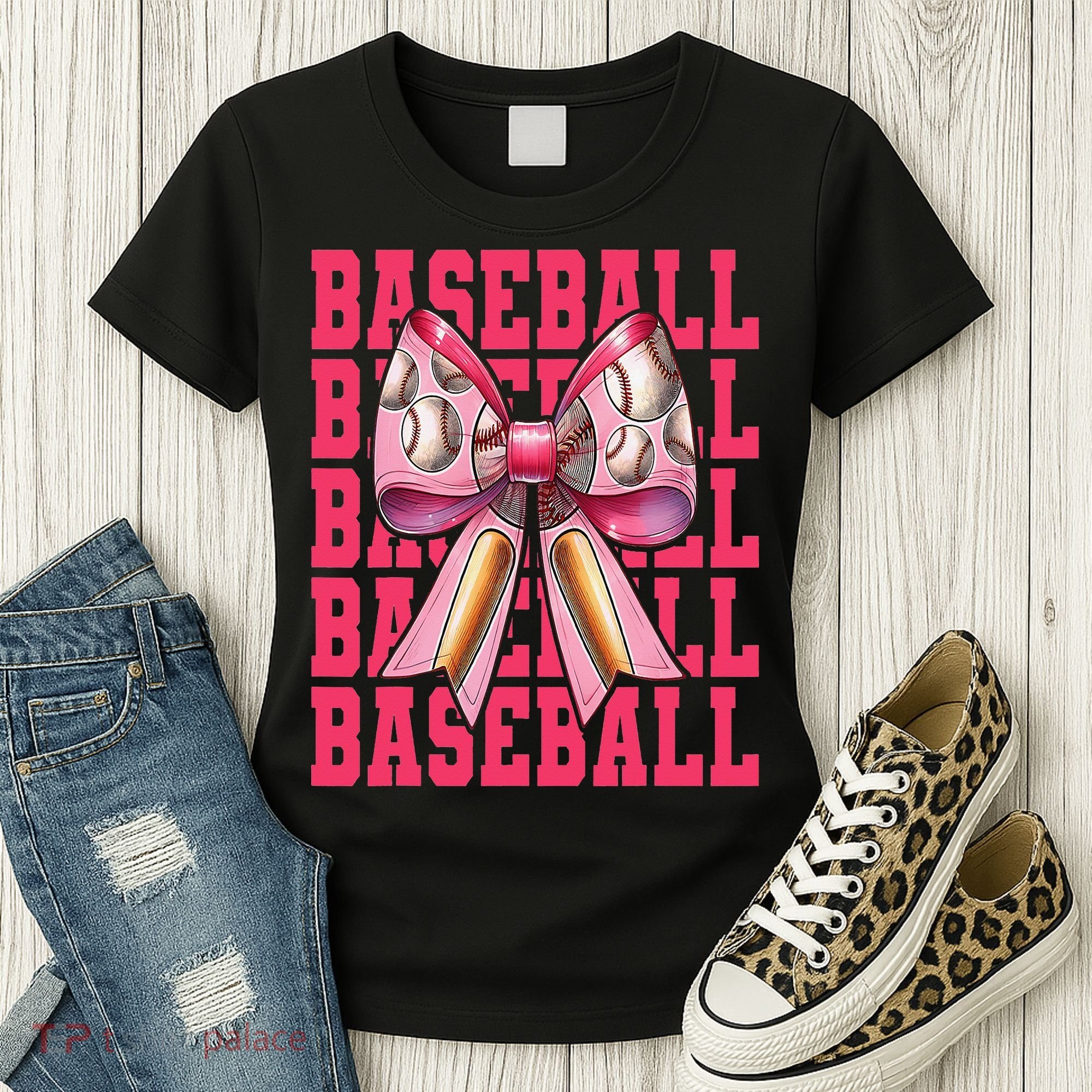 Baseball Player Baseball Girl Mom Mothers Day Coquette Bow Women's T-Shirt