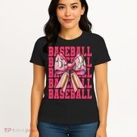 Baseball Player Baseball Girl Mom Mothers Day Coquette Bow Women's T-Shirt thumb 4