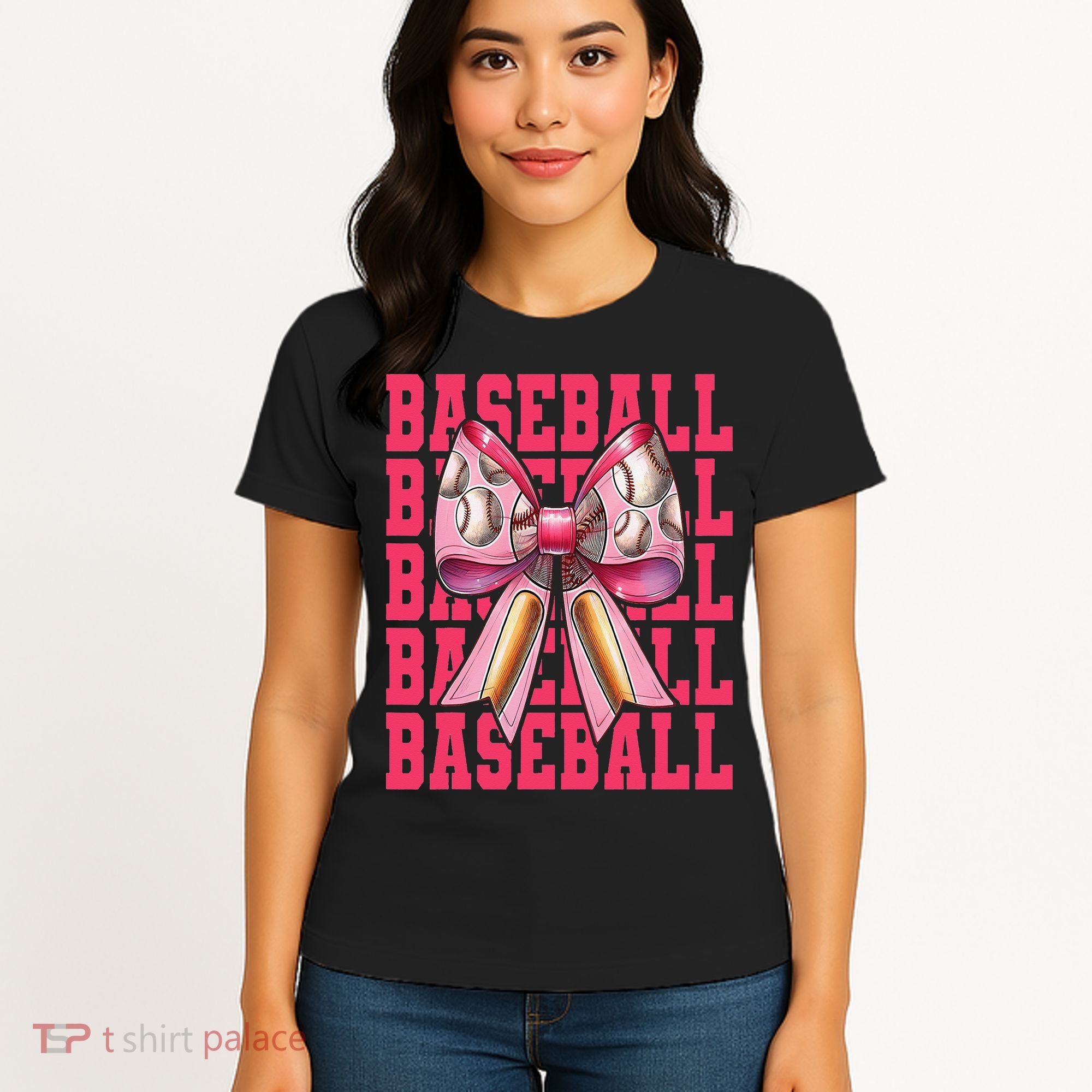 Baseball Player Baseball Girl Mom Mothers Day Coquette Bow Women's T-Shirt