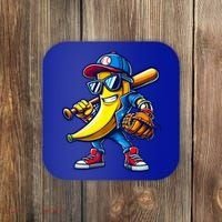 Banana Playing Baseball Fruit Lover Baseball Coaster thumb 0