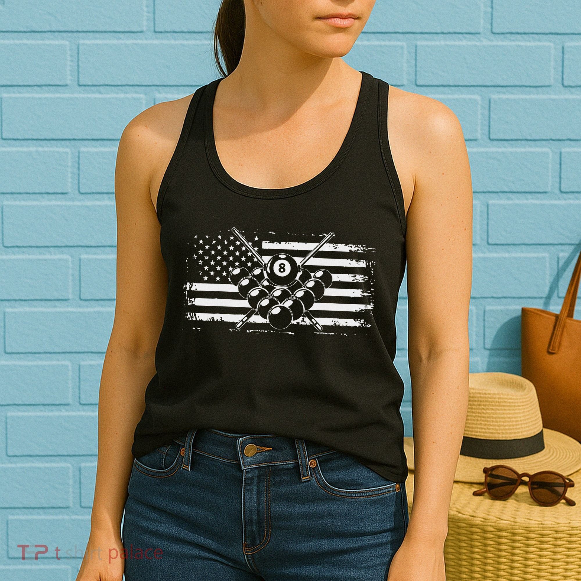 Billiards Pool Billiards American Flag Gift Women's Tank Top