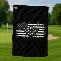 Billiards Pool Billiards American Flag Gift Golf Towel thumb 1
