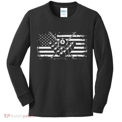 Billiards Pool Billiards American Flag Gift Kids Long Sleeve Shirt
