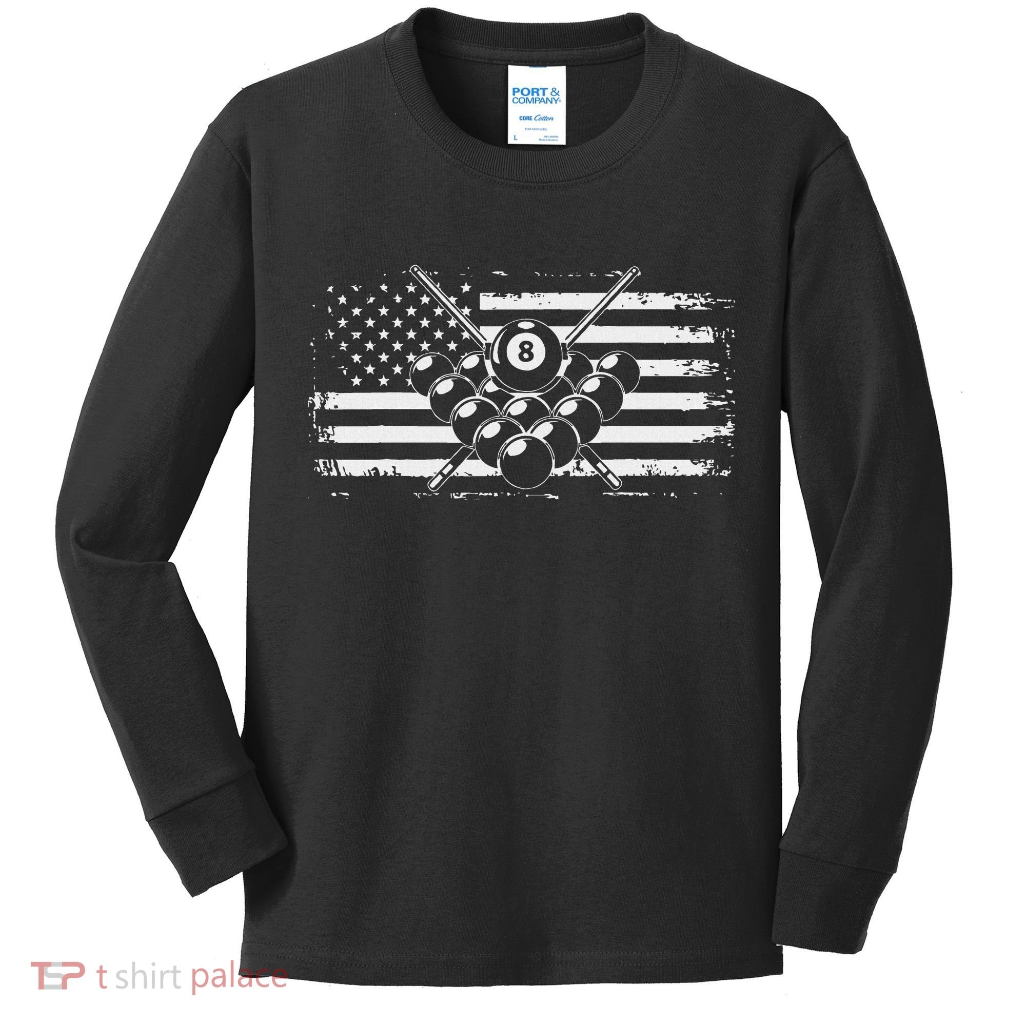Billiards Pool Billiards American Flag Gift Kids Long Sleeve Shirt