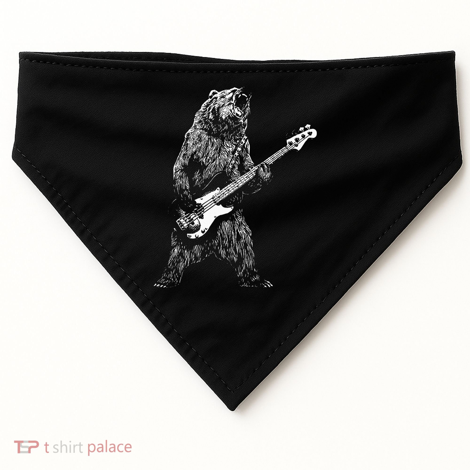 Bear Playing Bass Guitar Animal Playing Guitar USA-Made Doggie Bandana