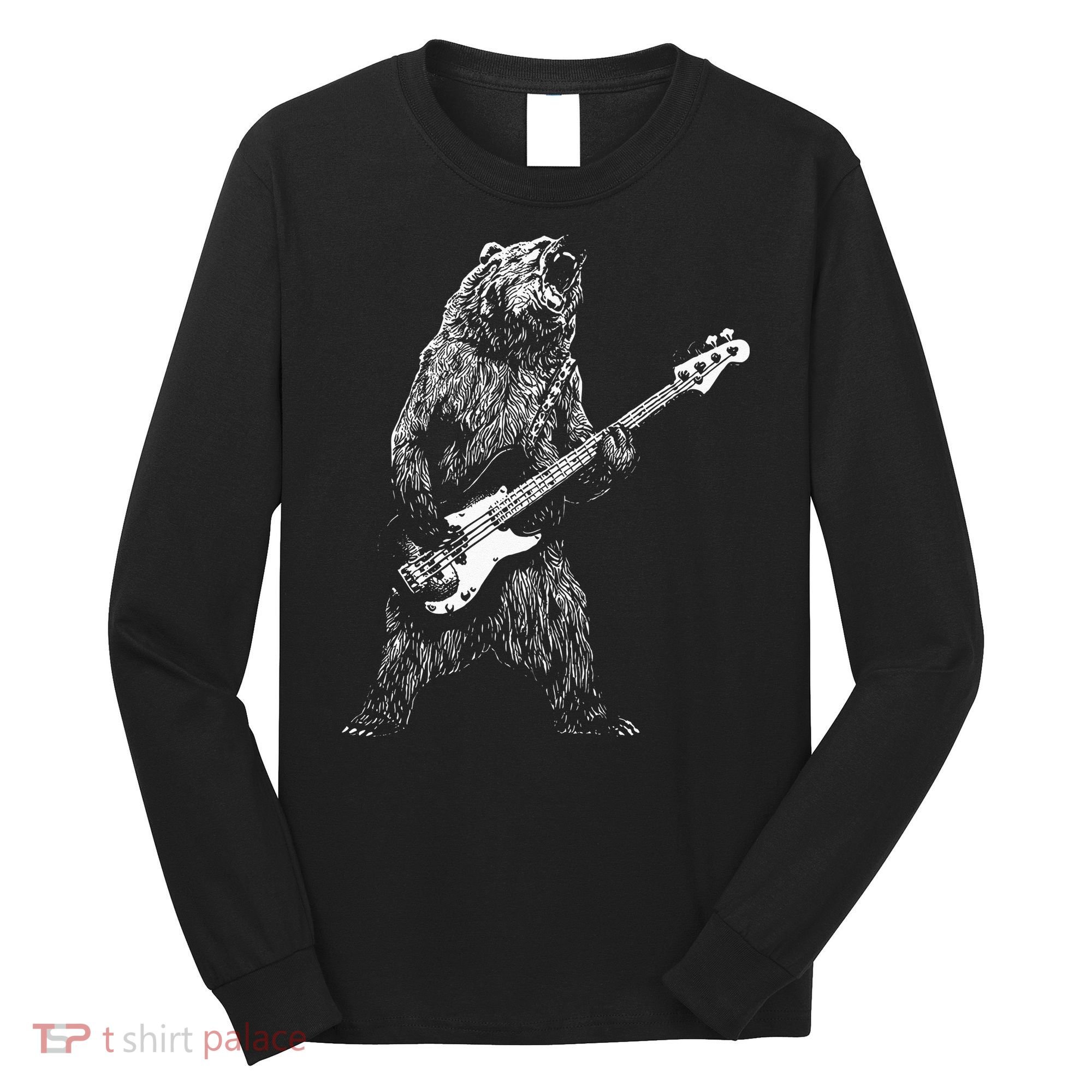Bear Playing Bass Guitar Animal Playing Guitar Long Sleeve Shirt