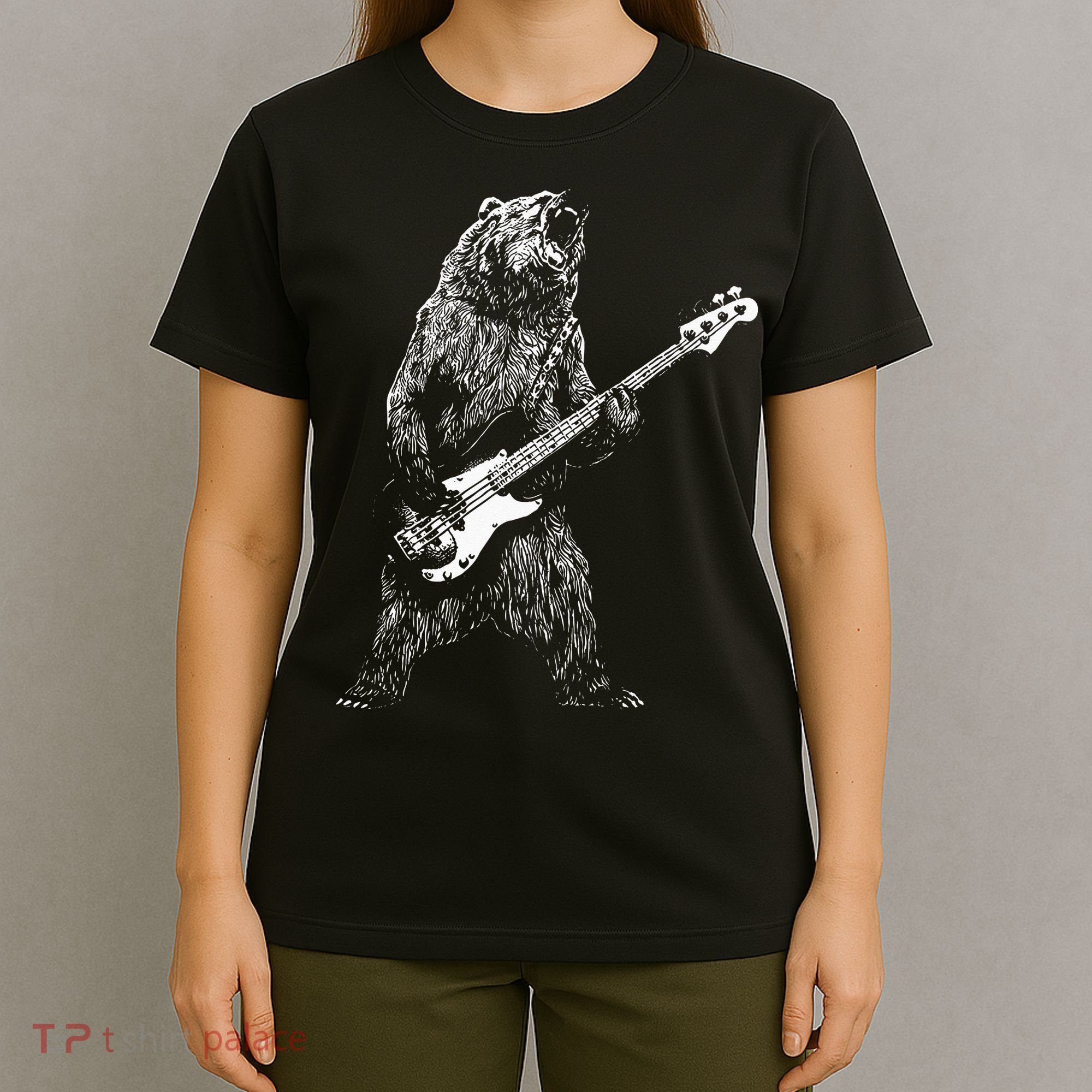 Bear Playing Bass Guitar Animal Playing Guitar T-Shirt