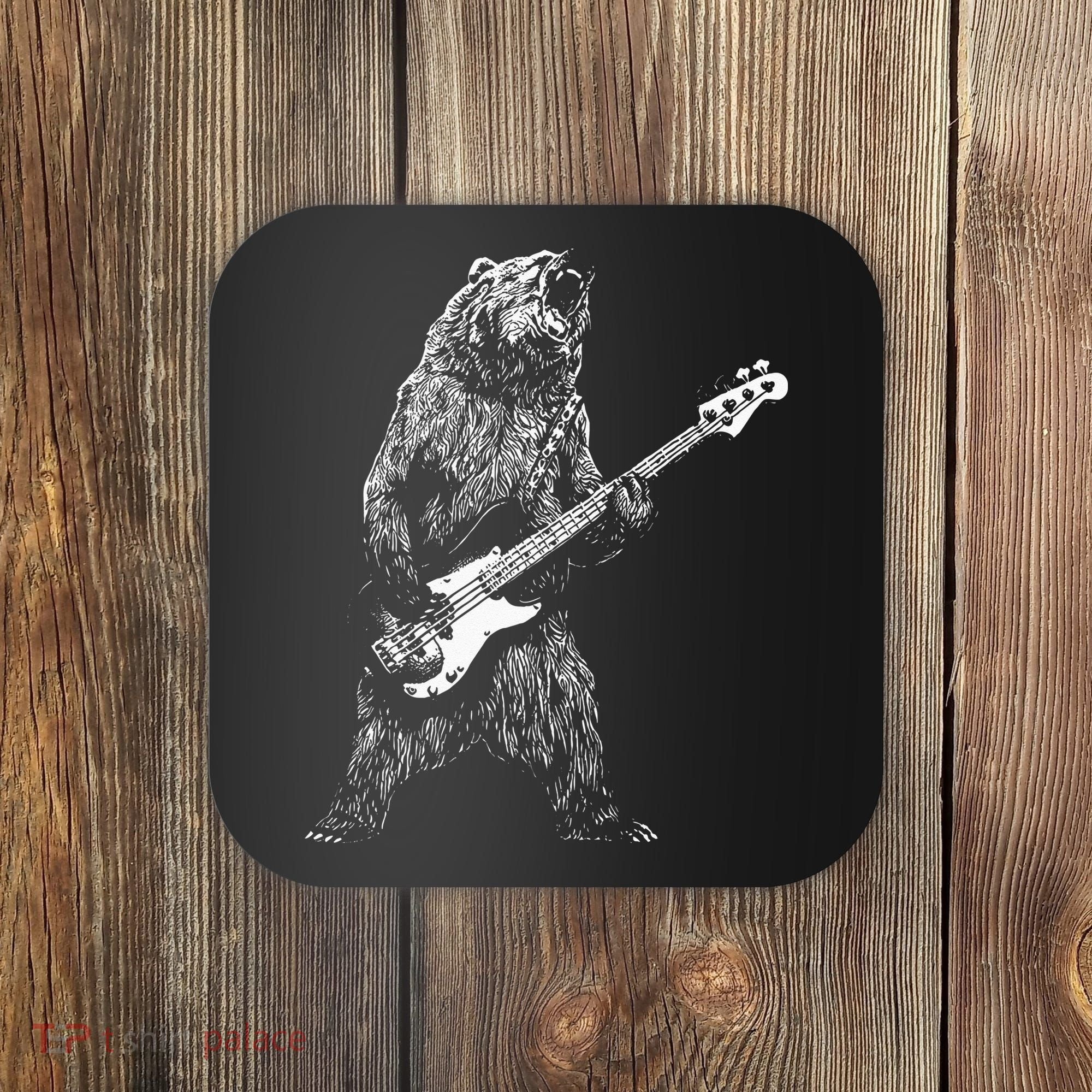 Bear Playing Bass Guitar Animal Playing Guitar Coaster