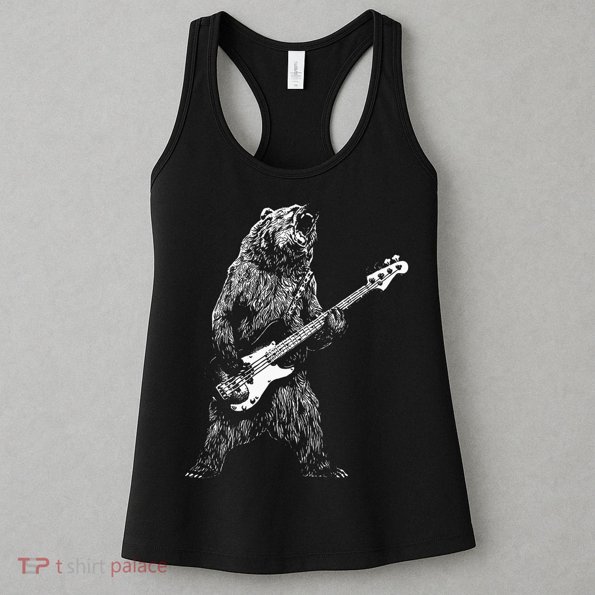 Bear Playing Bass Guitar Animal Playing Guitar Women's Tank Top