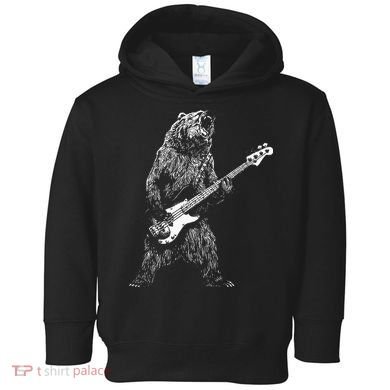 Bear Playing Bass Guitar Animal Playing Guitar Toddler Hoodie