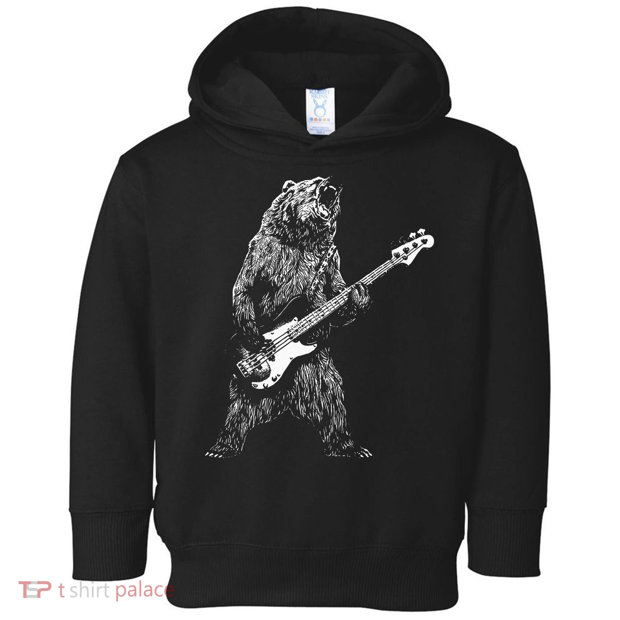 Bear Playing Bass Guitar Animal Playing Guitar Toddler Hoodie