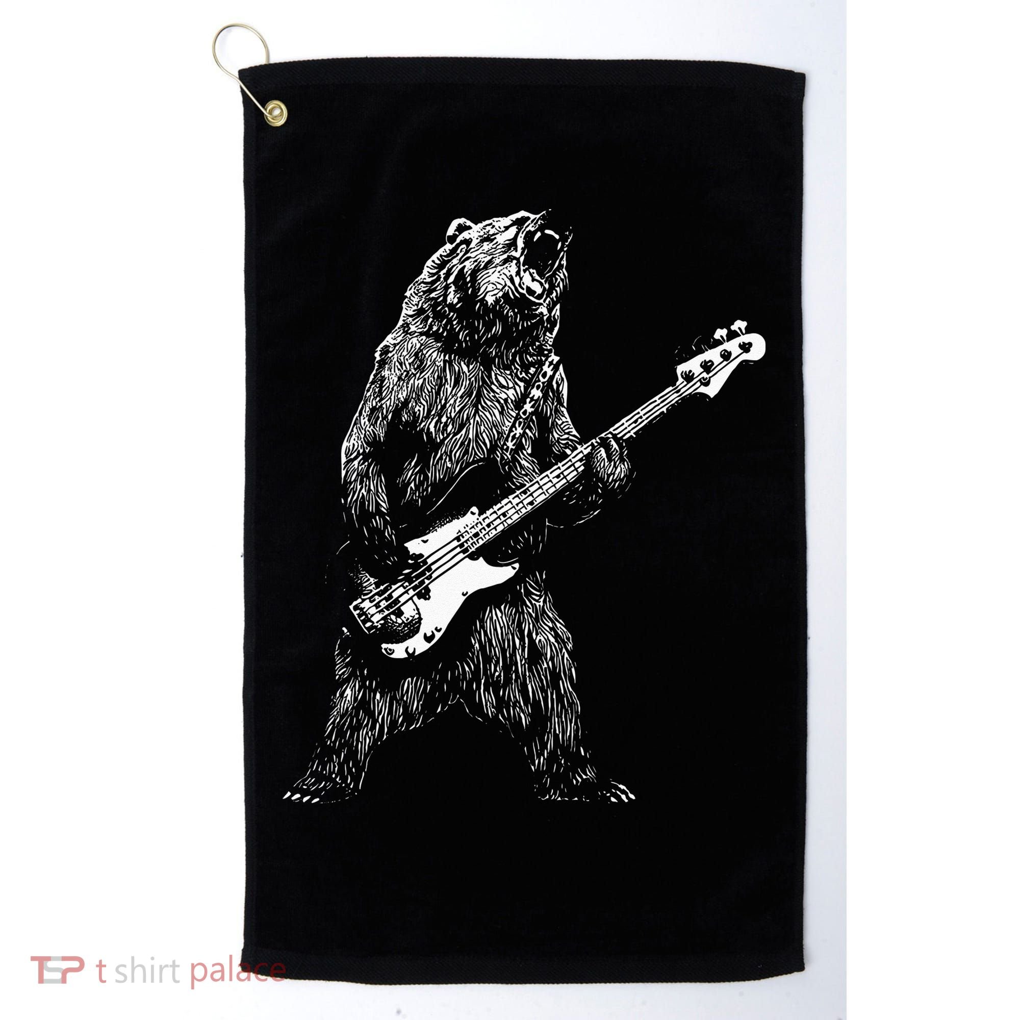 Bear Playing Bass Guitar Animal Playing Guitar Golf Towel