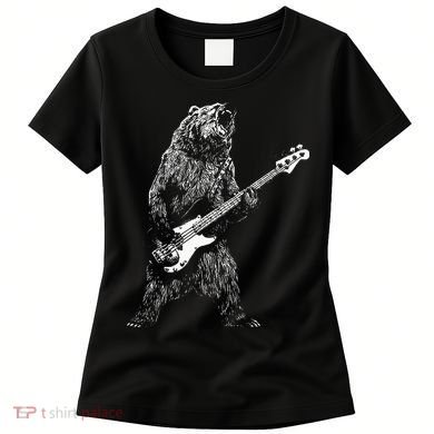 Bear Playing Bass Guitar Animal Playing Guitar Women's T-Shirt