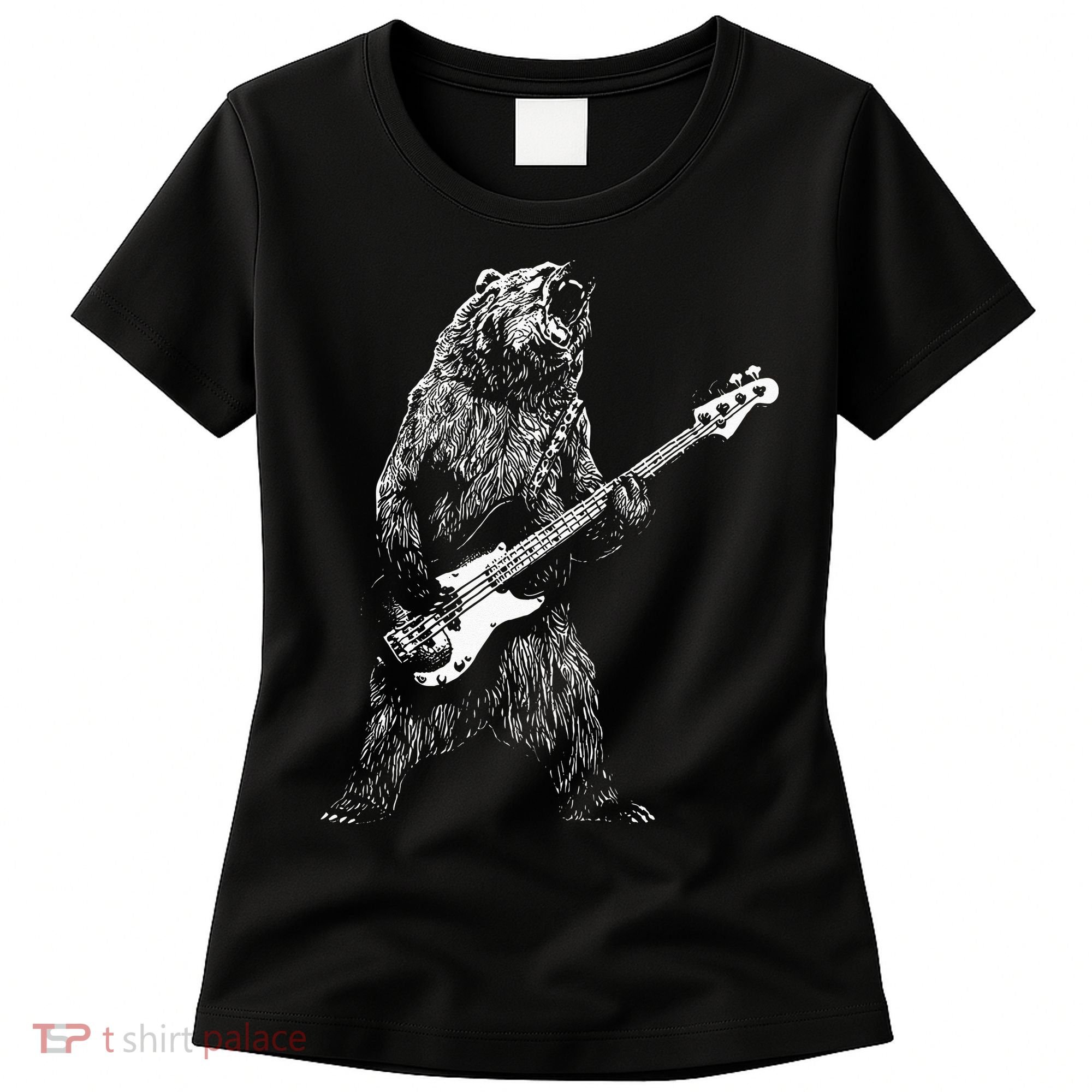 Bear Playing Bass Guitar Animal Playing Guitar Women's T-Shirt