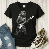 Bear Playing Bass Guitar Animal Playing Guitar Women's T-Shirt thumb 3
