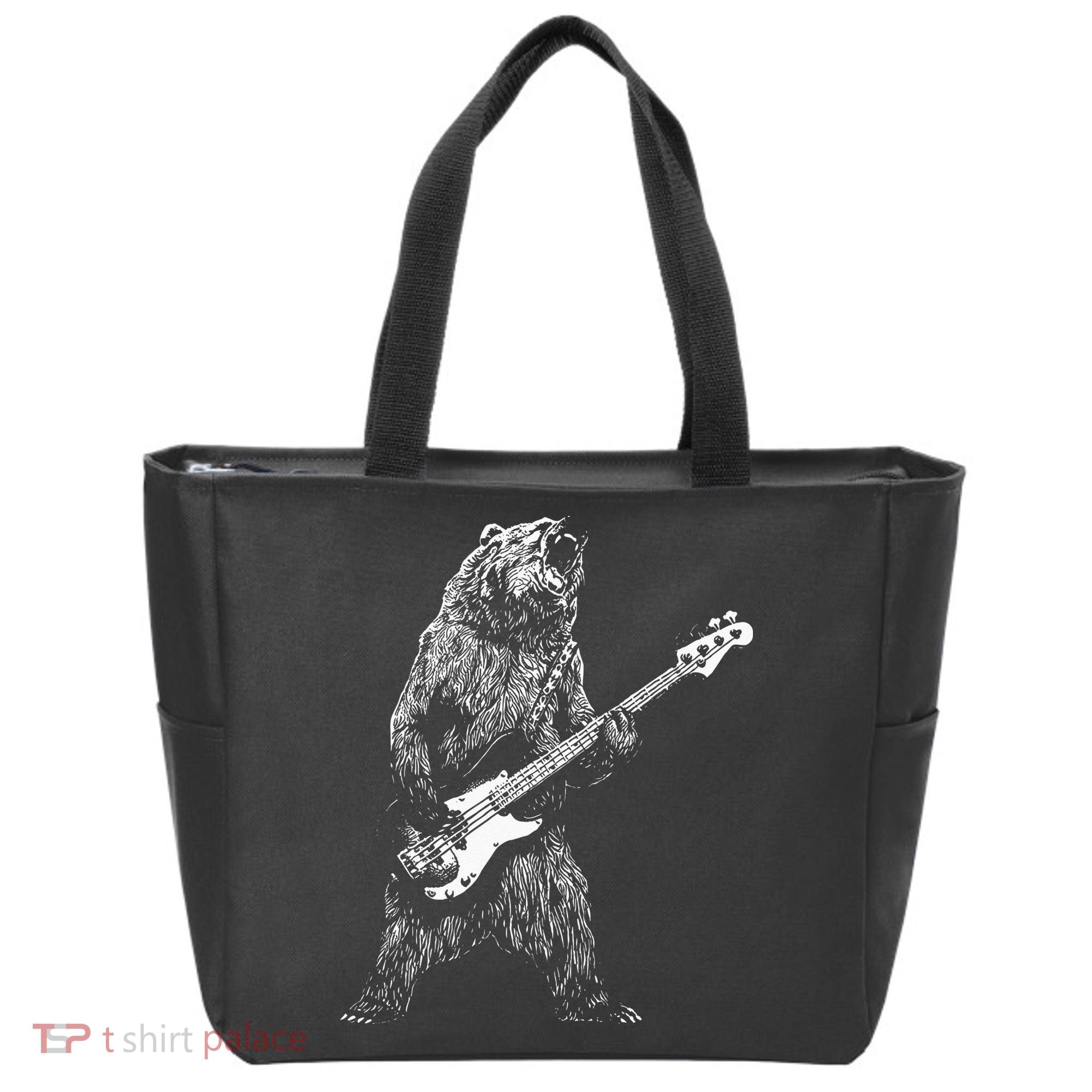 Bear Playing Bass Guitar Animal Playing Guitar Tote Bag