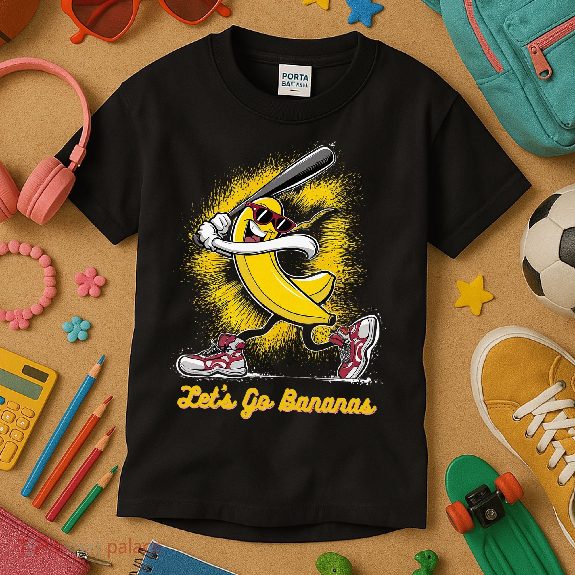 Banana Playing Baseball Fruit Love Kids T-Shirt