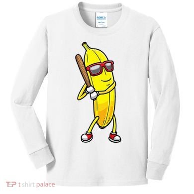 Banana Playing Baseball Fruit Lover Kids Long Sleeve Shirt