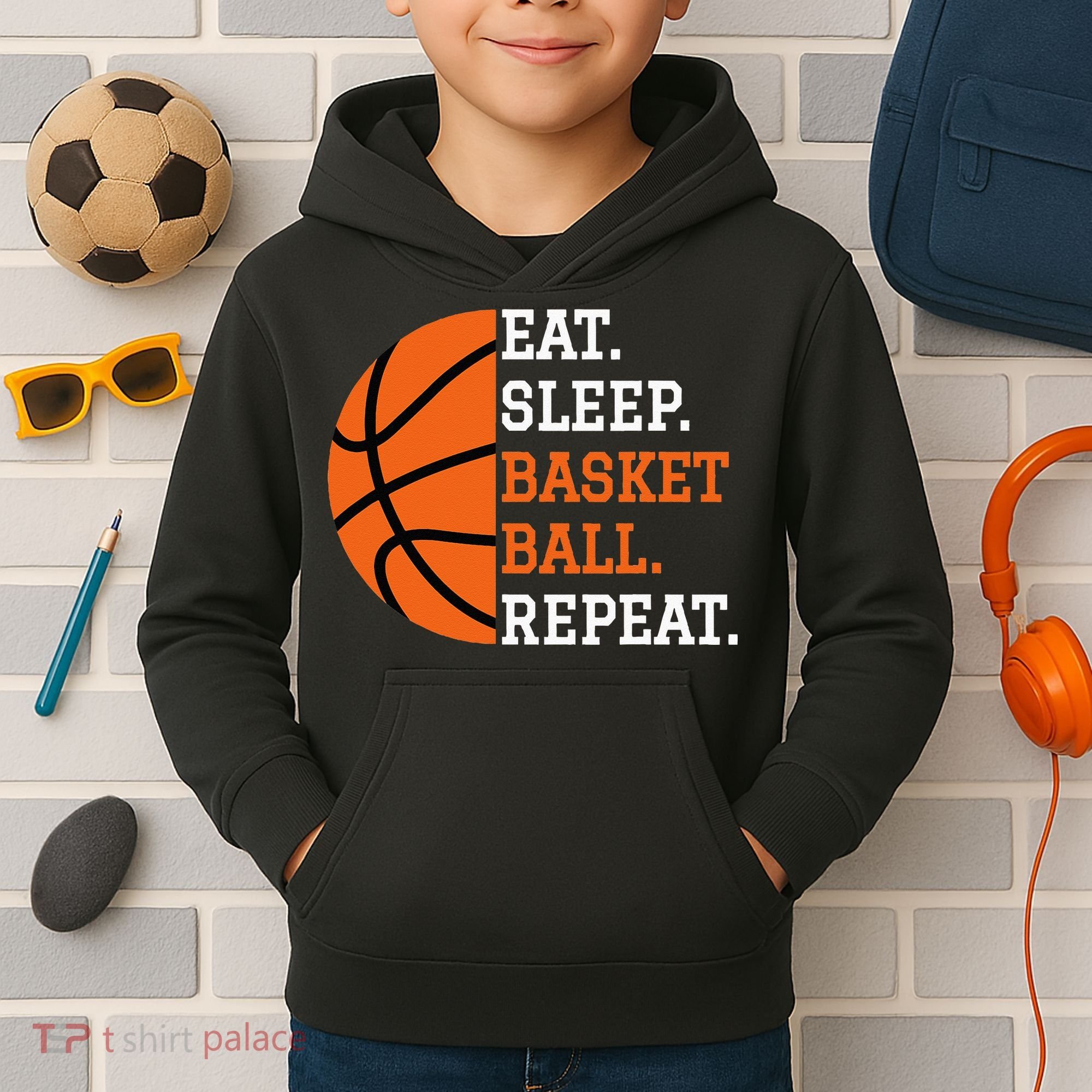 Basketball Player Boy Eat Sleep Basketball Repeat Kids Hoodie