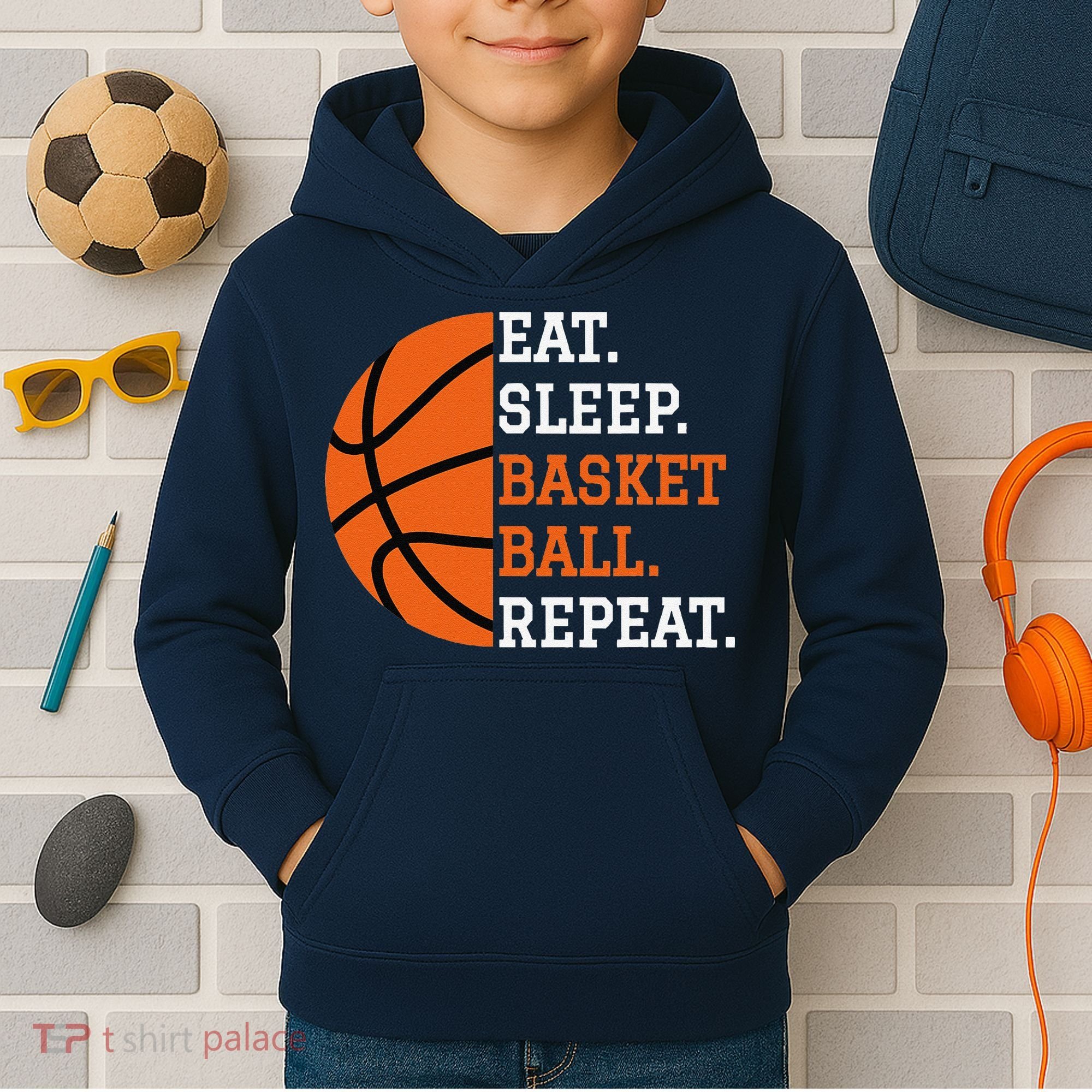 Basketball Player Boy Eat Sleep Basketball Repeat Kids Hoodie