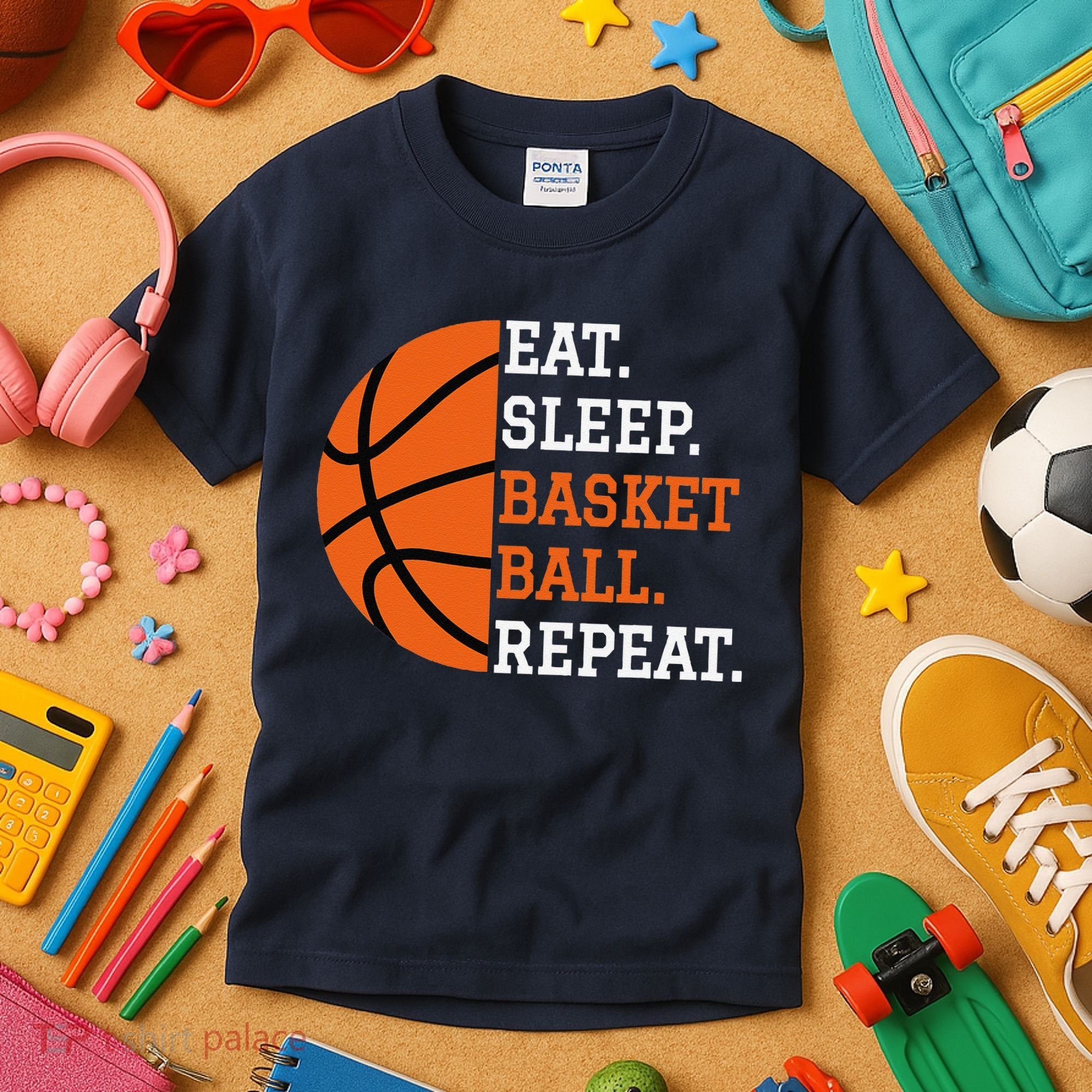 Basketball Player Boy Eat Sleep Basketball Repeat Kids T-Shirt