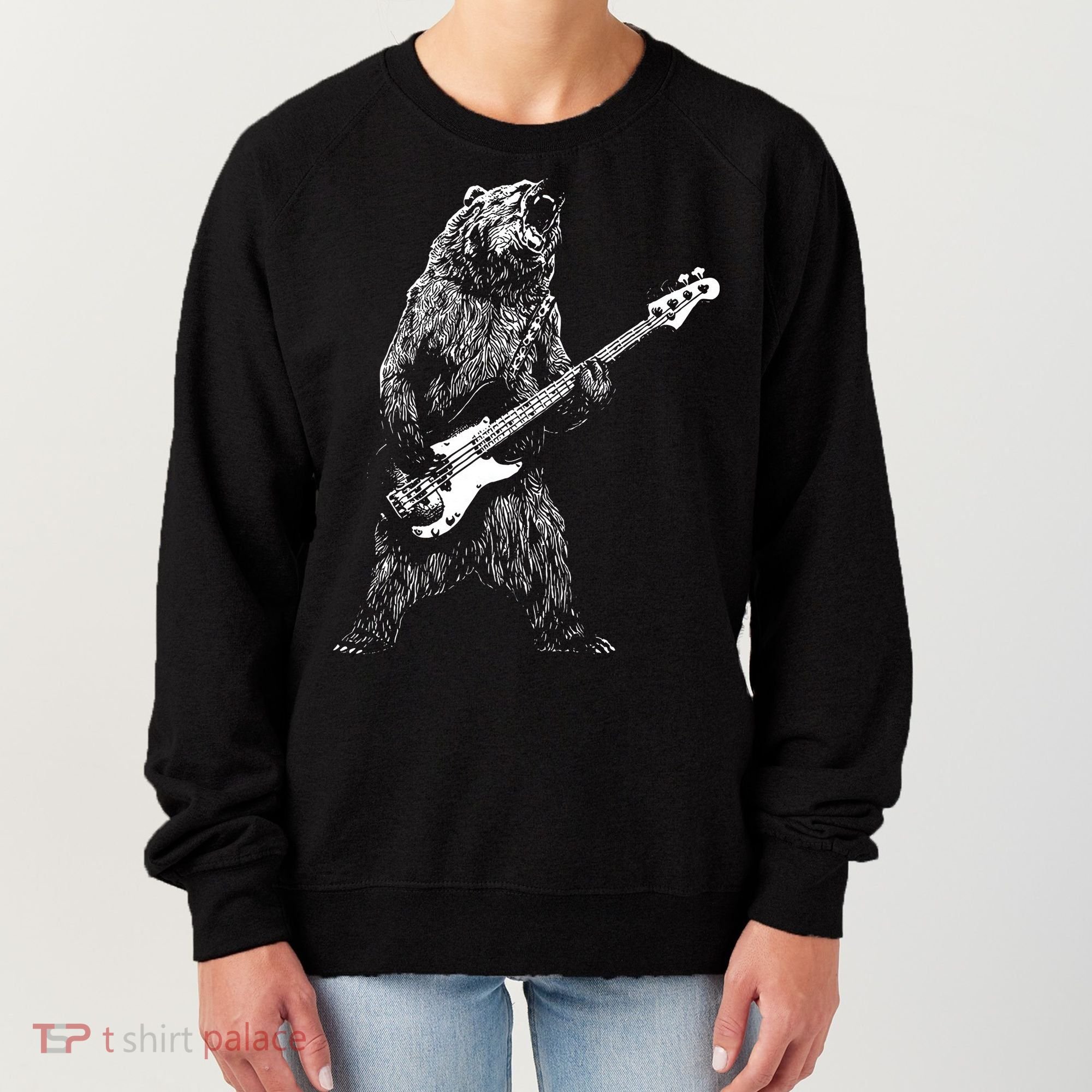 Bear Playing Bass Guitar For Men Animal Playing Guitar Women's Sweatshirt