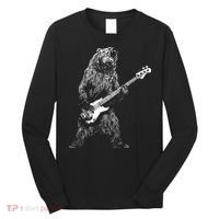 Bear Playing Bass Guitar For Men Animal Playing Guitar Long Sleeve Shirt thumb 0