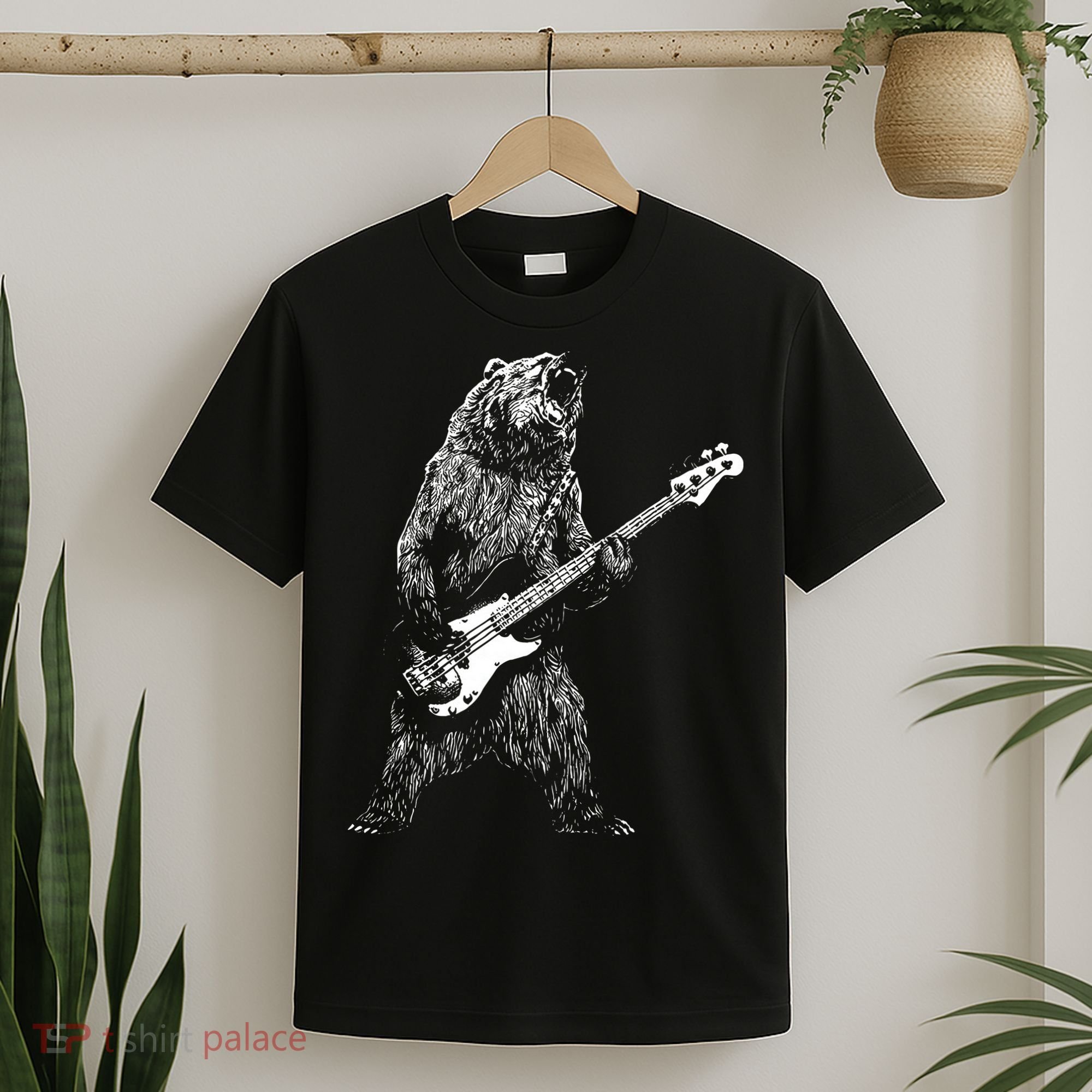 Bear Playing Bass Guitar For Men Animal Playing Guitar T-Shirt