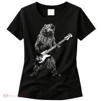 Bear Playing Bass Guitar For Men Animal Playing Guitar Women's T-Shirt thumb 0