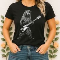 Bear Playing Bass Guitar For Men Animal Playing Guitar Women's T-Shirt thumb 2