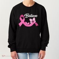 Believe Pink Butterfly Ribbon Breast Cancer Women's Sweatshirt thumb 0