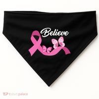 Believe Pink Butterfly Ribbon Breast Cancer USA-Made Doggie Bandana thumb 0
