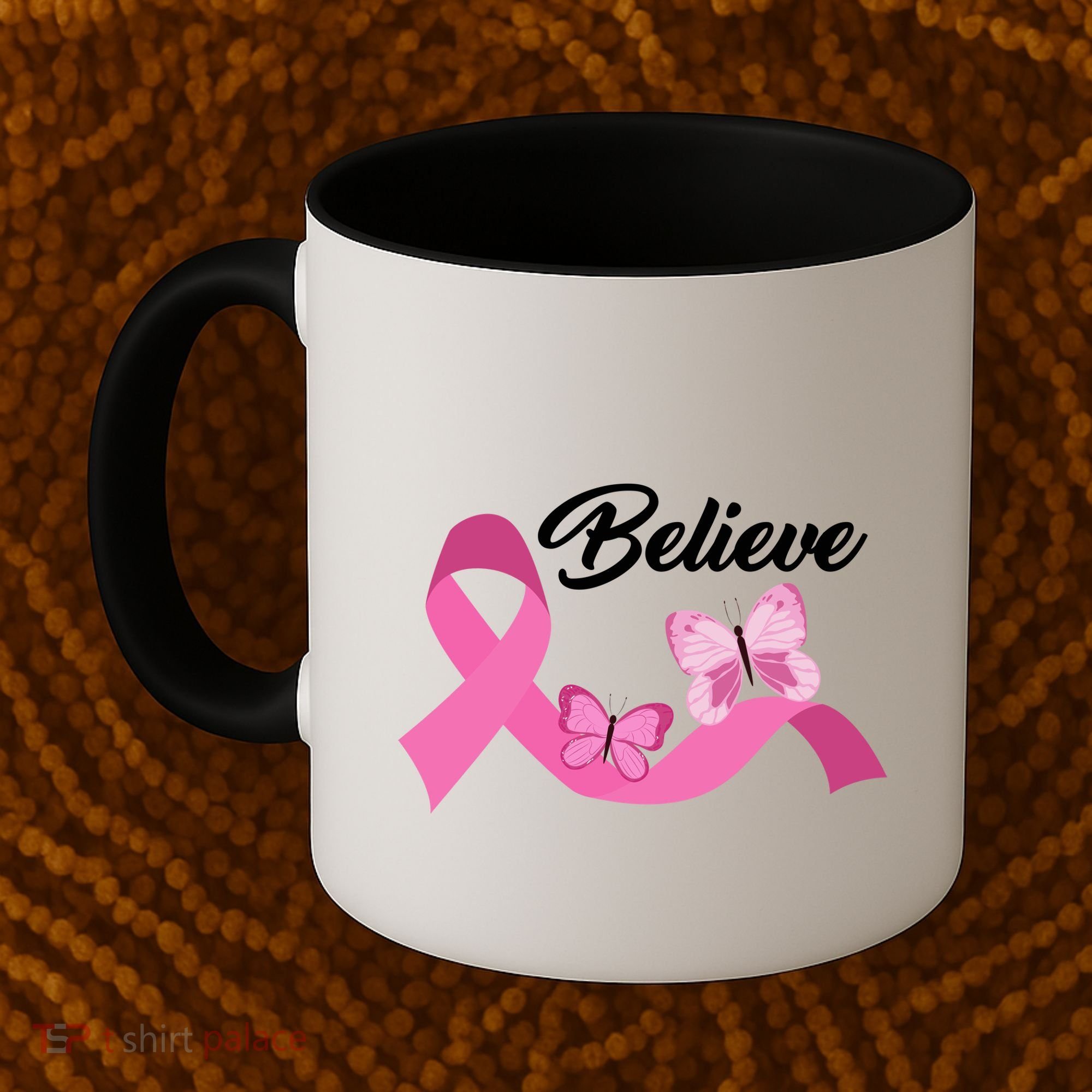 Believe Pink Butterfly Ribbon Breast Cancer Coffee Mug