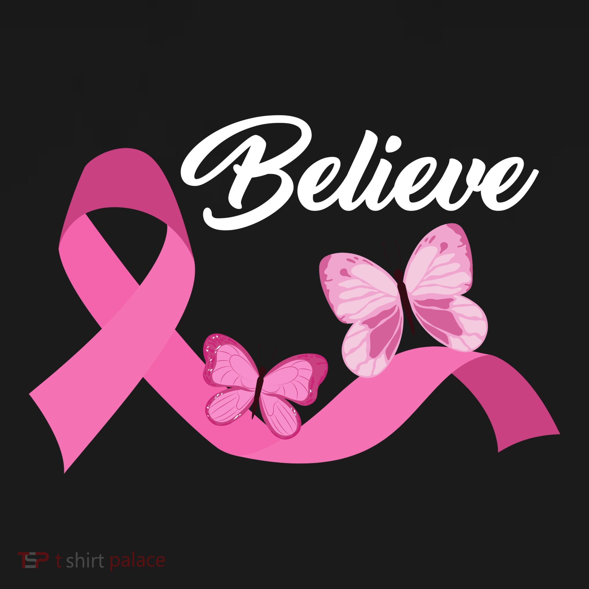 Believe Pink Butterfly Ribbon Breast Cancer Polo