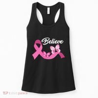 Believe Pink Butterfly Ribbon Breast Cancer Women's Tank Top thumb 0