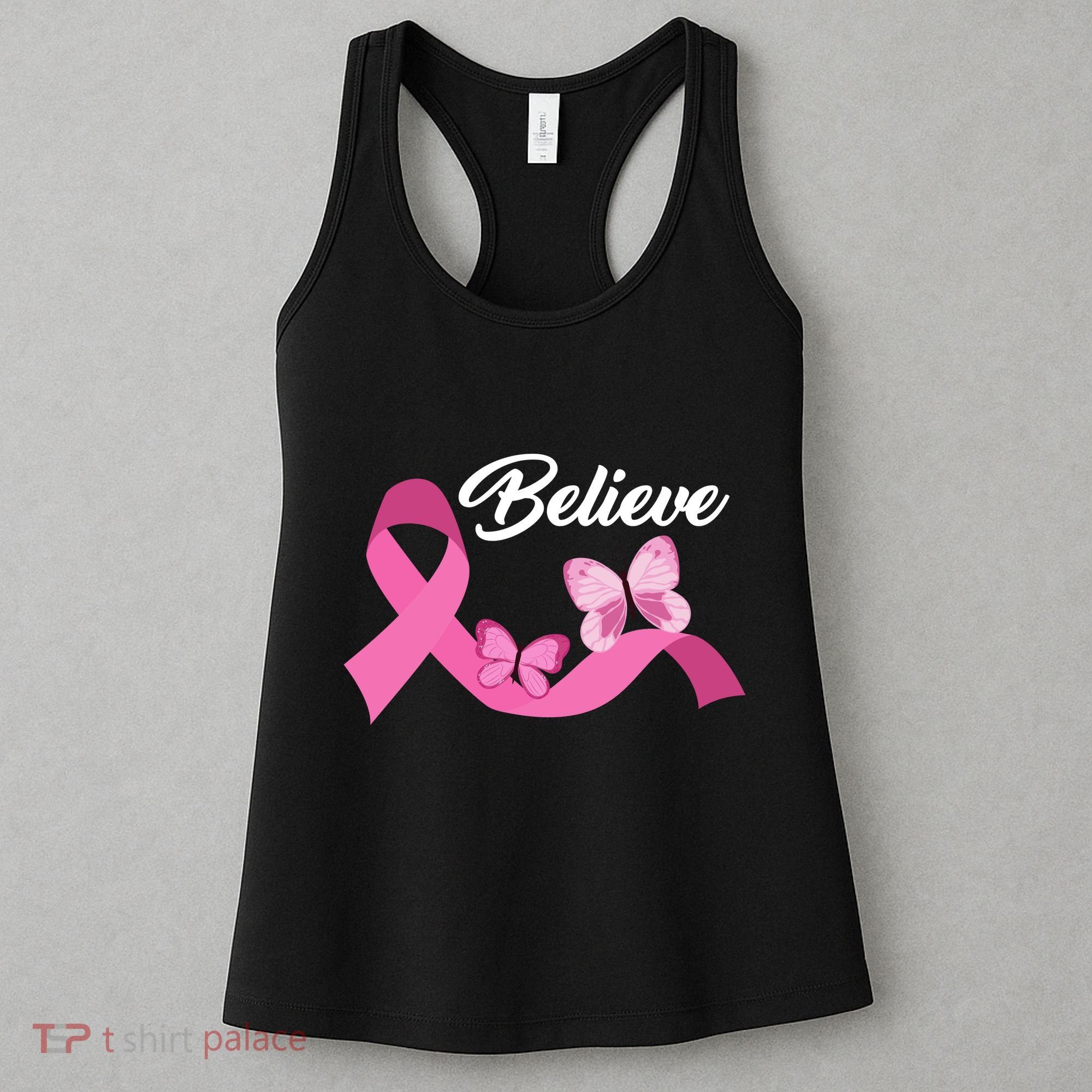 Believe Pink Butterfly Ribbon Breast Cancer Women's Tank Top