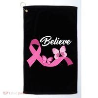 Believe Pink Butterfly Ribbon Breast Cancer Golf Towel thumb 0