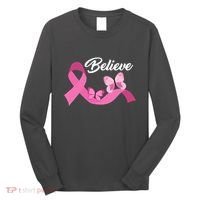 Believe Pink Butterfly Ribbon Breast Cancer Long Sleeve Shirt thumb 0